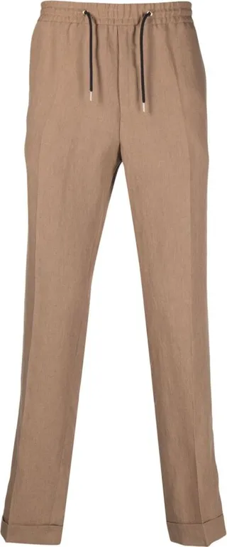 Drawstring-Waistband Slim-Cut Linen Trousers