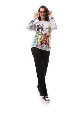 Printed Oversized Sweatshirt_Heather Grey 