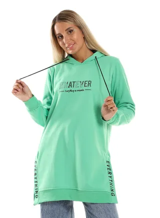 Woman  Printed Long Hoodie With Two Open Side 