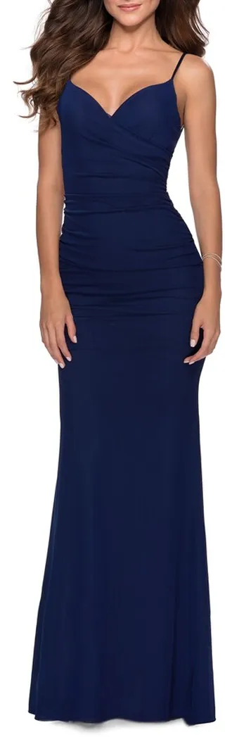 Strappy Back Ruched Trumpet Gown