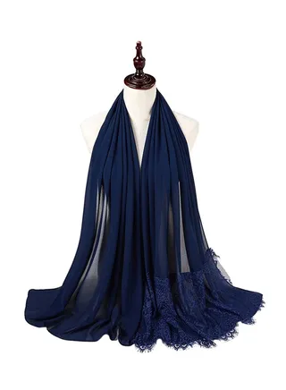 Lace Insert Scarf Navy Blue 