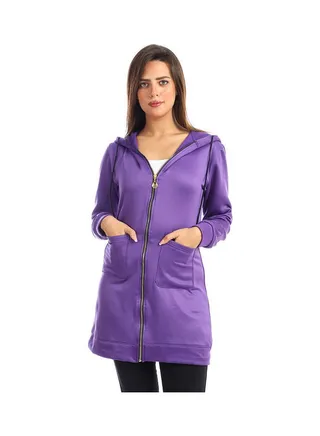 Casual Plain Basic Hooded Neck  Sweatshirt Purple 