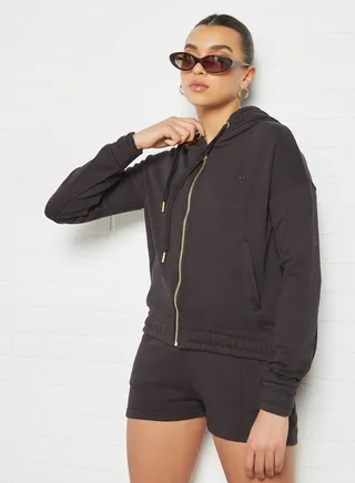 Zip Through Hoodie Black 