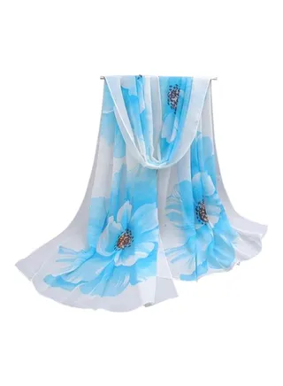 Floral Print Scarf Blue/White/Brown 
