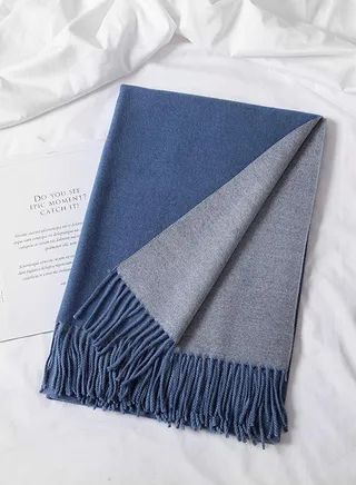 Super soft Cashmere Mix Plain 2 Tone Reversible Winter Scarf With Tassels 