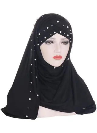 Elegant Pearl Headscarf Black 