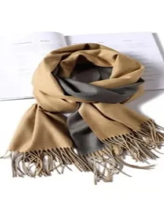 Super Soft Cashmere Mix Plain 2 Tone Reversible Winter Scarf With Tassels 