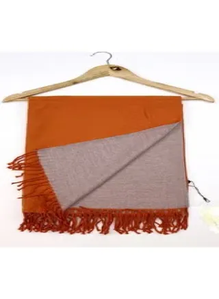 Super Soft Cashmere Mix Plain 2 Tone Reversible Winter Scarf With Tassels 
