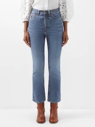 Logo-embroidered Cropped Bootcut Jeans