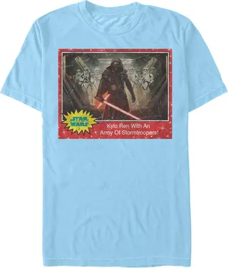 Men's Star Wars The Force Awakens Kylo Ren Stormtroopers Trading Card T-Shirt - Light Blue - 2X Large