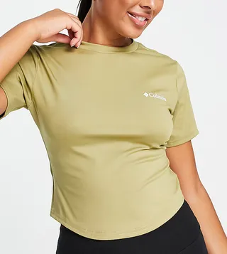 Columbia Training CSC Sculpt cropped short sleeve t-shirt in khaki Exclusive at ASOS