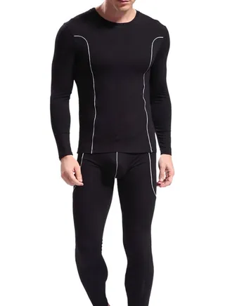 Thermal Slim Fit Underwear Top And Pants Set Black 