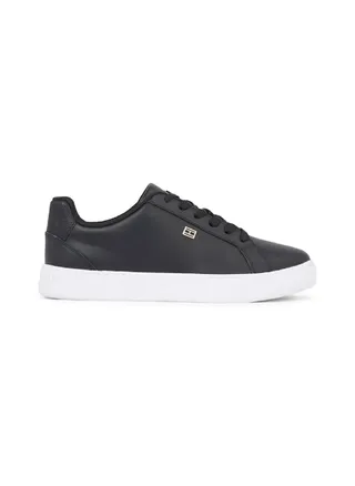 Women's Essential Leather Cupsole Court Trainers -  Leather upper, Black 
