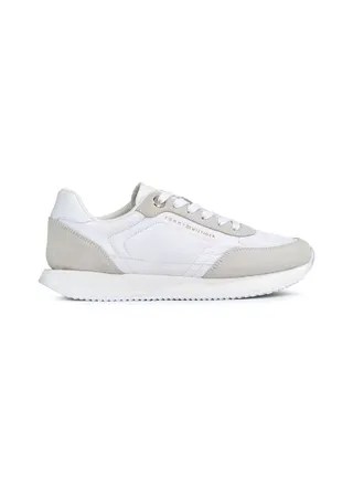 Women's Suede Mixed Texture Runner Trainers -  Suede upper, White 