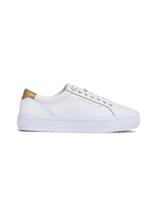 Women's Essential Metallic Heel Lace-Up Trainers -  Mixed upper: leather, nylon, polyurethane, White 