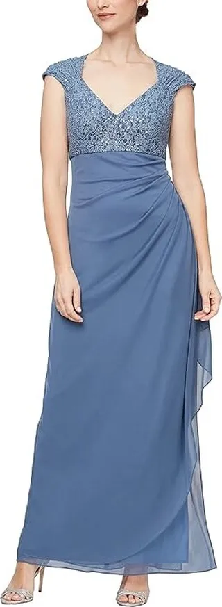 Alex Evenings Empire Waist Dress with Corded Lace Bodice (Wedgewood) Women's Dress