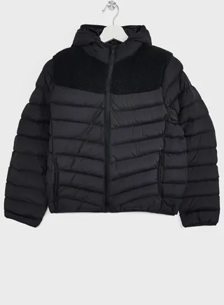 Boys Borg Yoke Padded Hooded Jacket 