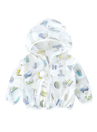Kids Print Hooded Sun Protection Jacket Lightweight Breathable UV Protection 