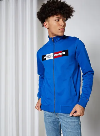 Flocked Zip Through Jacket Cobalt 
