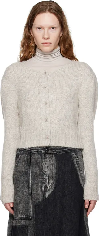 AMOMENTO Gray Puff Sleeve Cardigan
