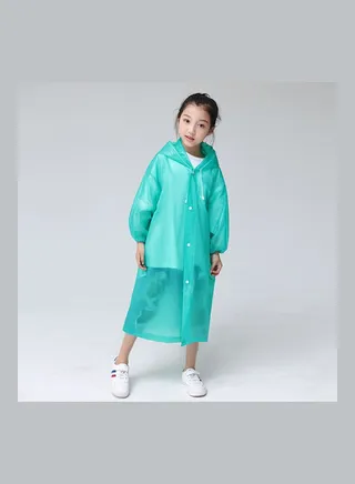 Kids Thick Reusable Hooded Raincoat Green 