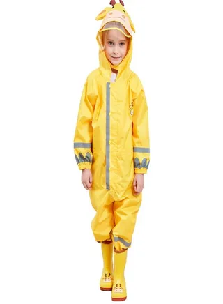 Children's Lightweight Hooded Poncho Reflective Strip One-Piece Raincoat 