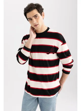 Man Comfort Fit Crew Neck Long Sleeve Knitted Sweat Shirt 
