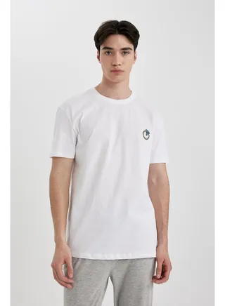 Man Regular Fit Crew Neck Short Sleeve Homewear Knitted Tops 