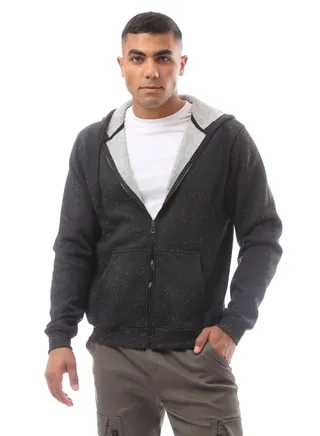 Patterned Black Fly Zipper Sweatshirt 