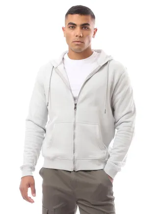 Light Grey Fly Zipper Solid Sweat Shirt 