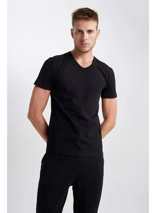 Man Slim Fit V Neck Short Sleeve Underwear Knitted Tops 