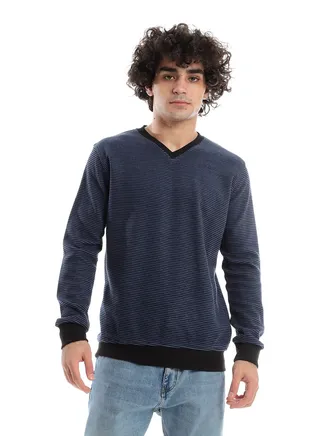 Mens V-Neck Stripped Sweatshirt 