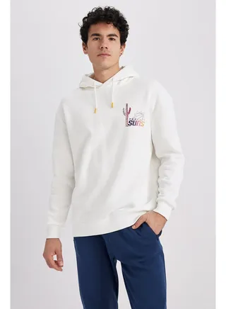 Man Boxy Fit-Nba Hooded Long Sleeve Knitted Sweat Shirt 