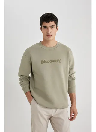 Man Oversize Fit Crew Neck Long Sleeve Knitted Sweat Shirt 