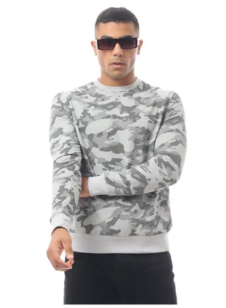 Grey Patterned Slip On Cotton Sweat Shirt 