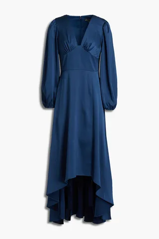 Gathered satin-crepe midi dress