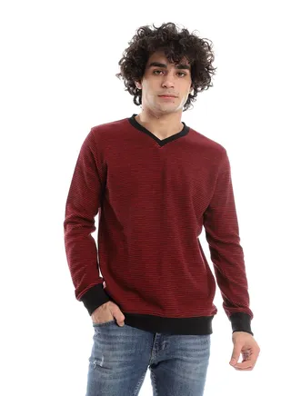 Mens V-Neck Stripped Sweatshirt 