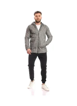 Long Linen Jacket With Hooded Collar Grey 