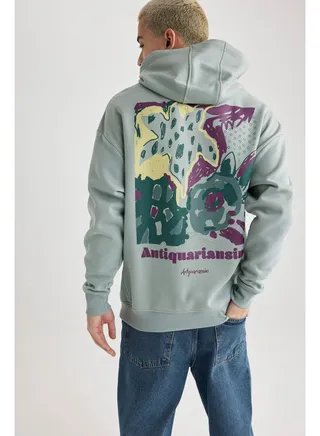 Man Oversize Fit Hooded Long Sleeve Knitted Sweat Shirt 