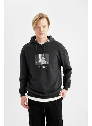 Man Boxy Fit Hooded Long Sleeve Knitted Sweat Shirt 