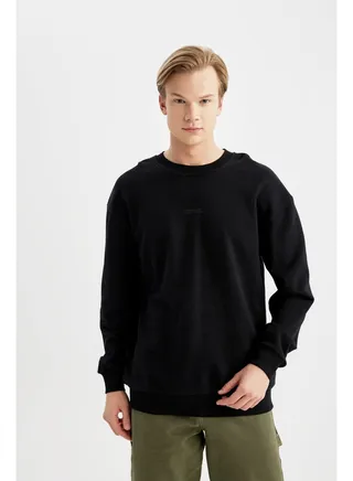 Man Boxy Fit Crew Neck Long Sleeve Knitted Sweat Shirt 