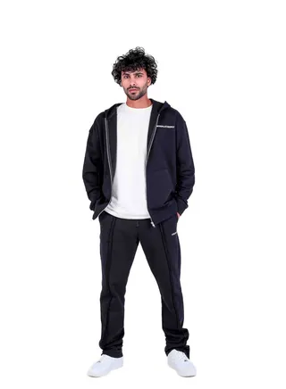 RELAXED HOODIE FULL ZIP WITH DECORATIVE STITCHES 
