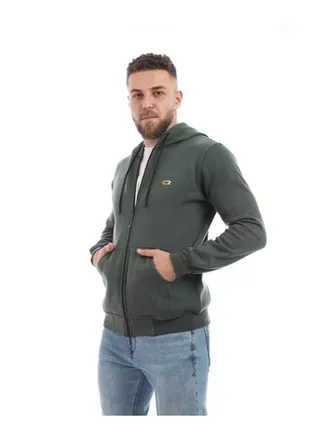 Plain Basic Zipped Hoodie Dark Green 