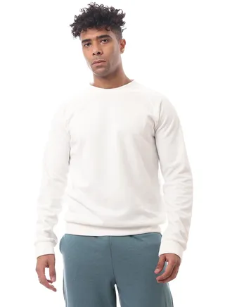 White Self Pattern Slip On Winter Sweatshirt 