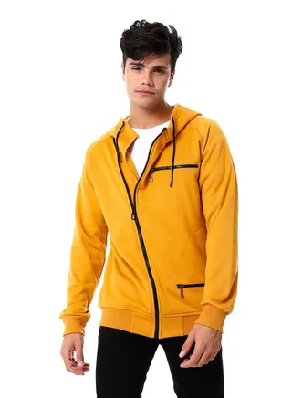 Mens Front Pockets Zipped Hoodie 