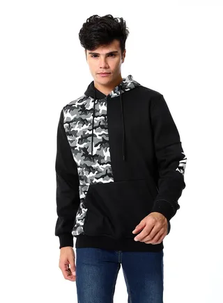 Mens Closed Hoodie With Army Design 