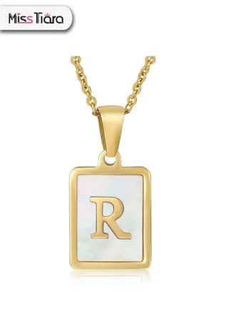 Capital Letter A-Z Initial Chain Necklace For Girls Women Stainless Steel Square Charm A-Z Alphabet Pendant Necklace Good idea for birthday gifts graduation commemorations or classmate gifts 