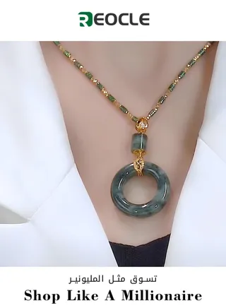 Jade Pendant Original Design Jade Safety Buckle Fashion Temperament Jade Pendant Versatile Necklace Spinach Green Pendant 