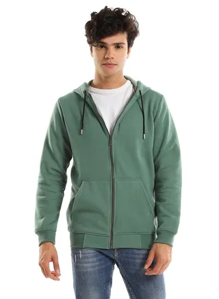Hooded Long Sleeves Plain Side Pockets Sweatshirt - Green 