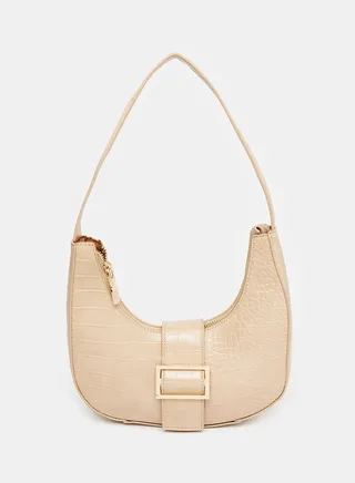 Animal Skin Double Closure Shoulder Bag 